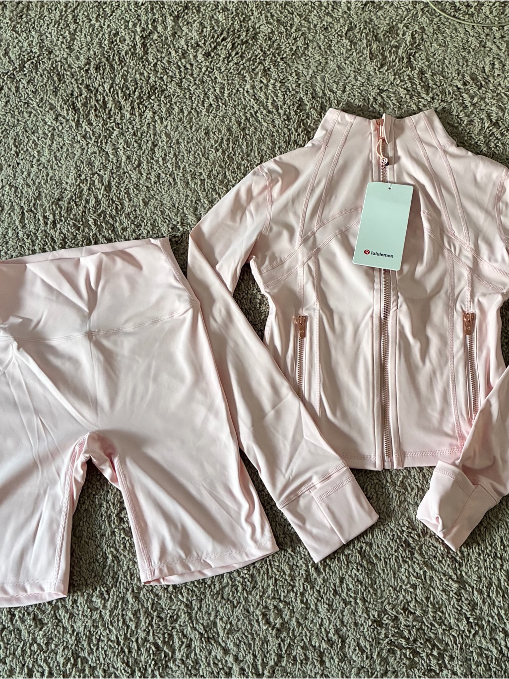 Lululemon Blush Pink Zip-Up Jacket & Biker Shorts Set